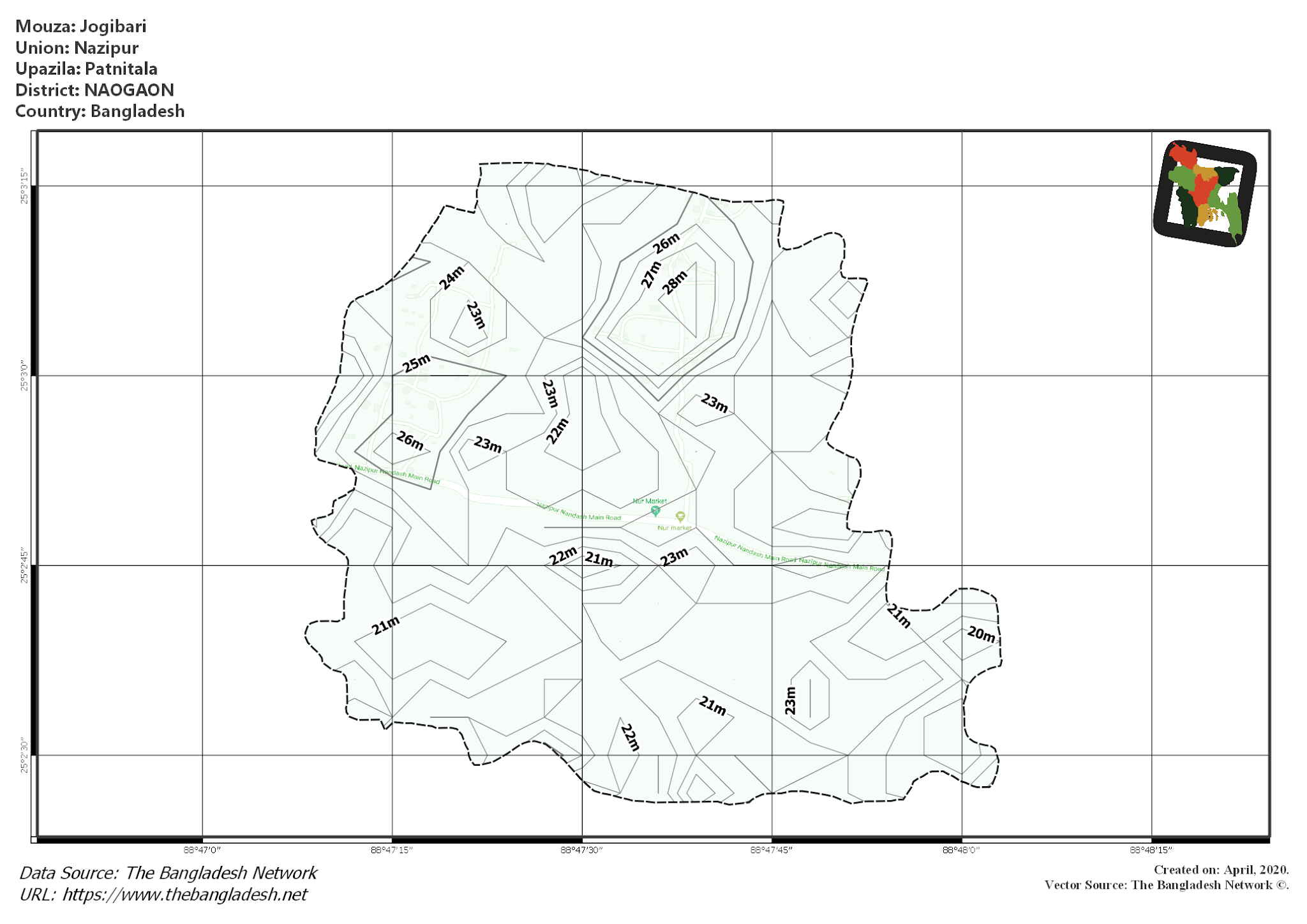 Map of Jogibari Mouza of Patnitala Upazila, NAOGAON, Bangladesh.