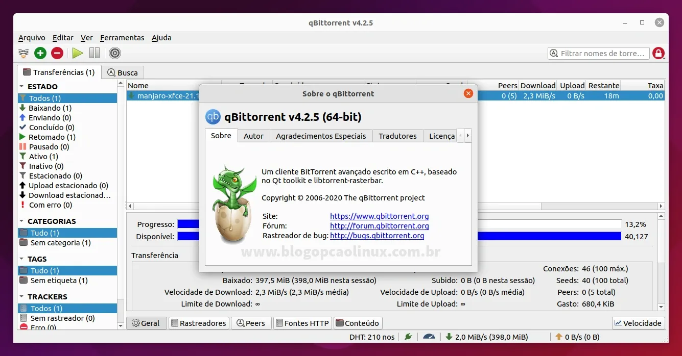 qBittorrent executando no Ubuntu 21.10 (Impish Indri)