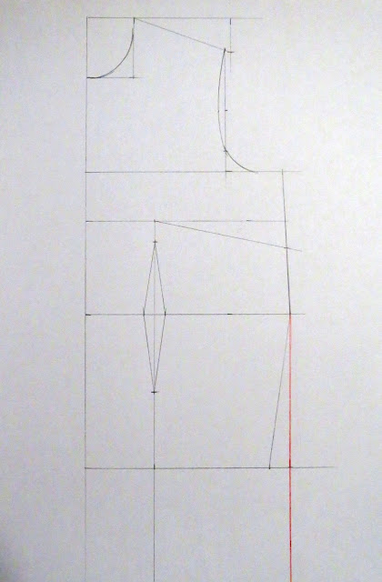 Línea para falda recta en el patrón base delantero