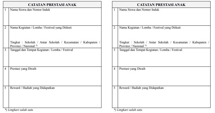 Buku Catatan Prestasi Siswa Sekolah/ Madrasah Unduh