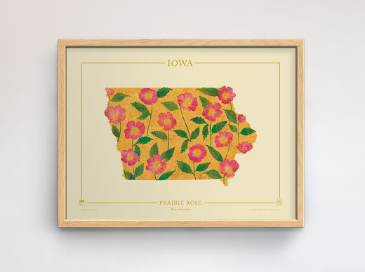 Floral print of State of Iowa