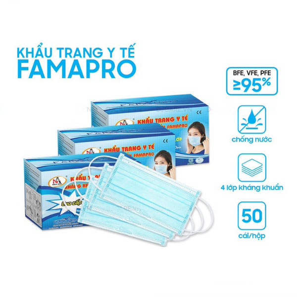 FAMAPRO CÔ GÁI – HỘP 50 CÁI Khẩu trang y tế 4 lớp kháng khuẩn Famapro
