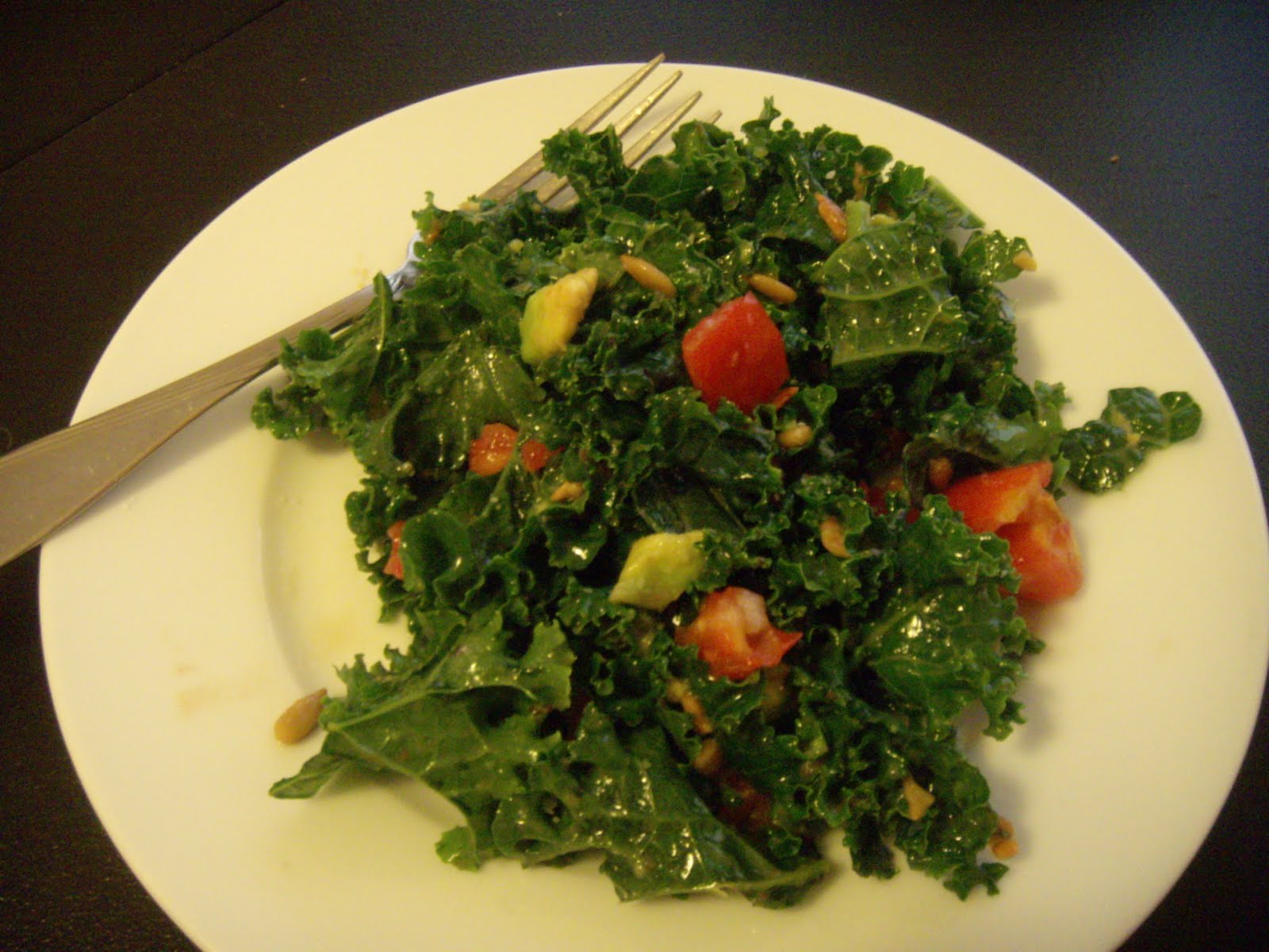 Ruminations on Food Raw Kale Salad with Tomato & Avocado