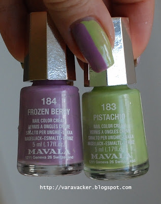 naglar, nails, nagellack, nail polish, mavala, lilac, green, nail art, side by side, nail art sunday