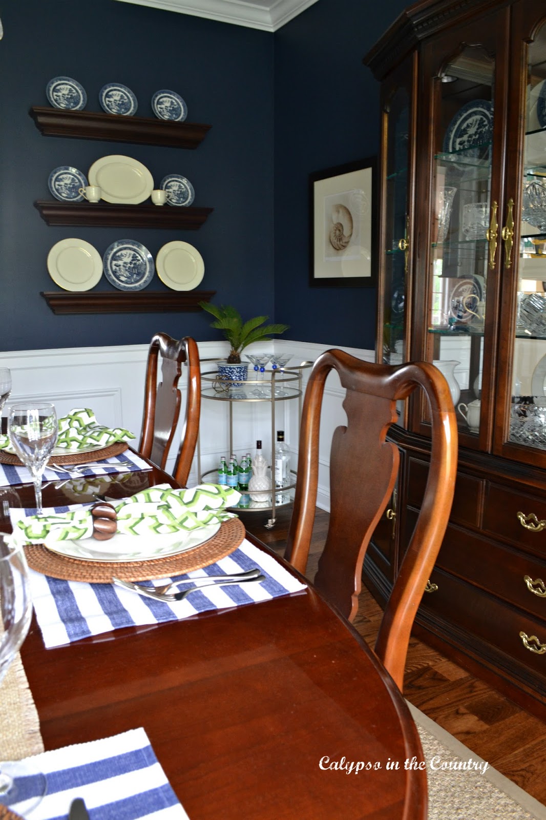 Blue and White China and Gold Bar Cart Blue and White China and Gold Bar Cart