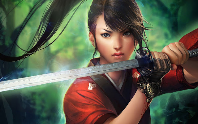 Papel de Parede Fantasia Mulher Samurai