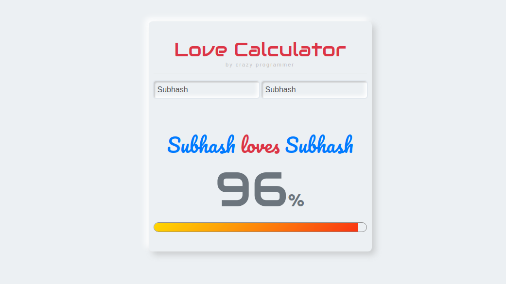 Love Calculator With Html, Css & JavaScript | Coding In Nepal