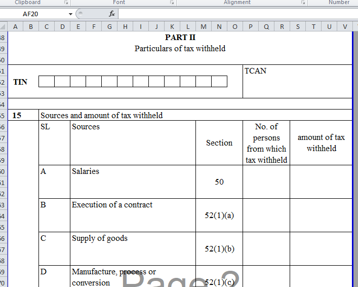 Withholding Taxes Return 75A Excel format ‍ উৎসে করের রিটার্ণ ৭৫এ