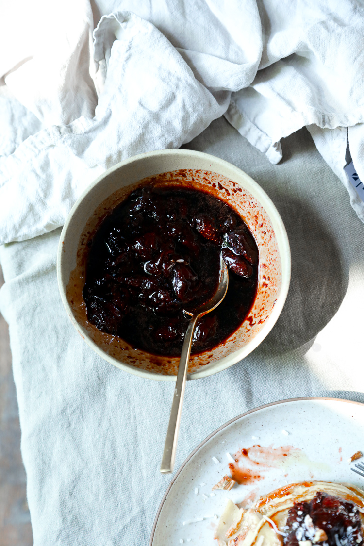 Flourishing Foodie Pancakes with a Balsamic Strawberry Compote