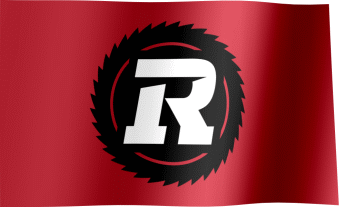 The waving flag of the Ottawa Redblacks with the logo (Animated GIF) (Drapeau Rouge et Noir d'Ottawa)