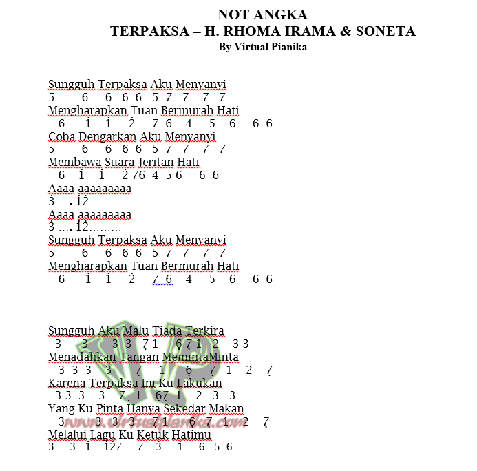 not lagu roma irama not lagu roma irama