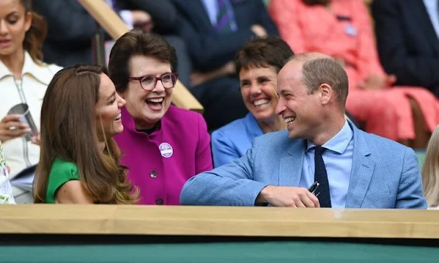 Kate Middleton wore a green denver cloqué midi dress from Emilia Wickstead. Kiki McDonough green tourmaline and green amethyst earrings