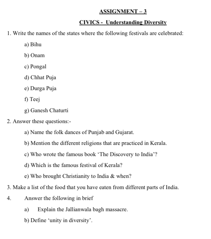 holiday homework of social science class 6