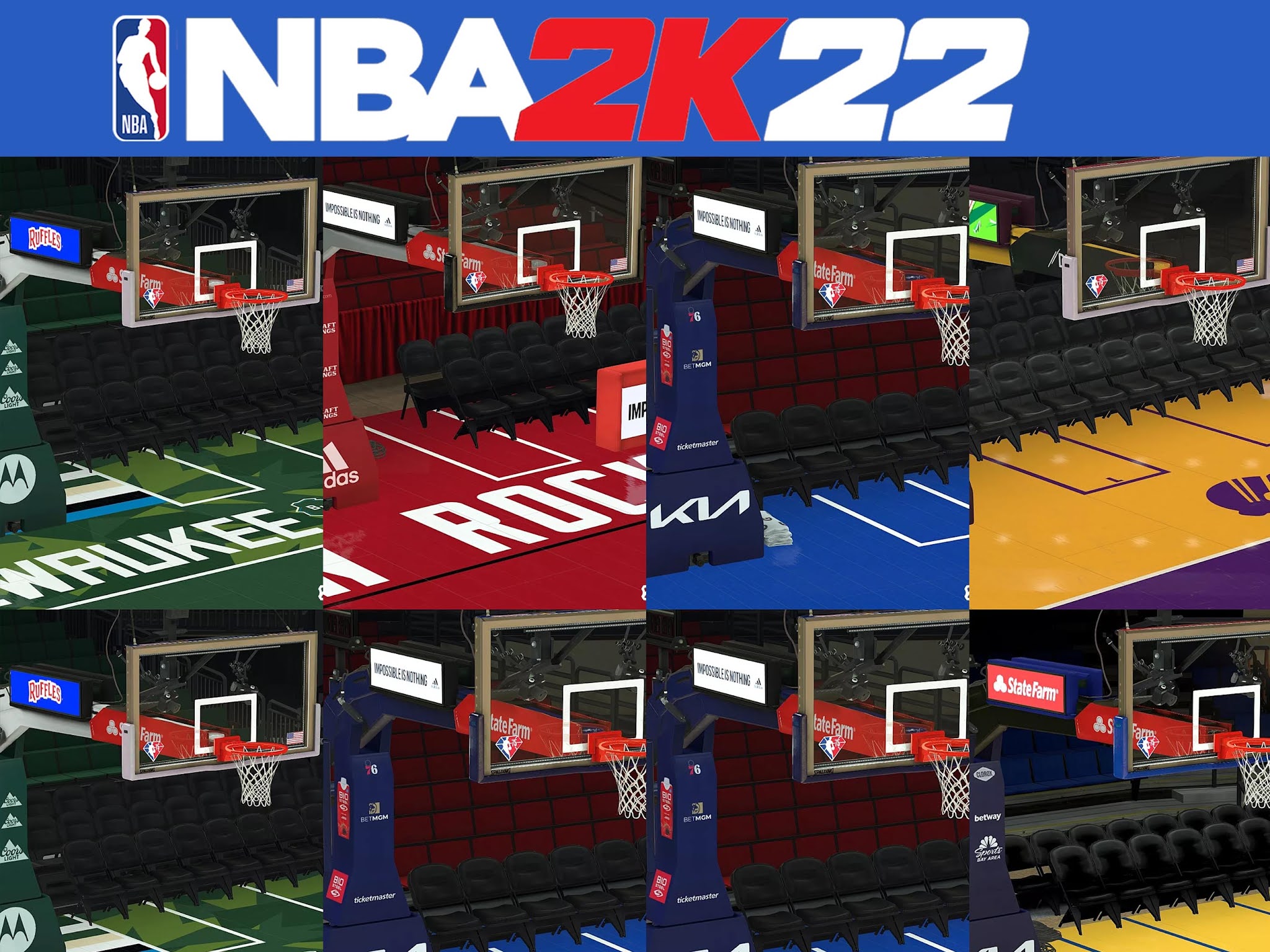 NBA 2K22 All 30 Realistic NBA Arenas with Sponsors & Backboard With 7th