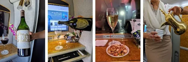 Emirates First Class Menu including Dom Perignon Champagne