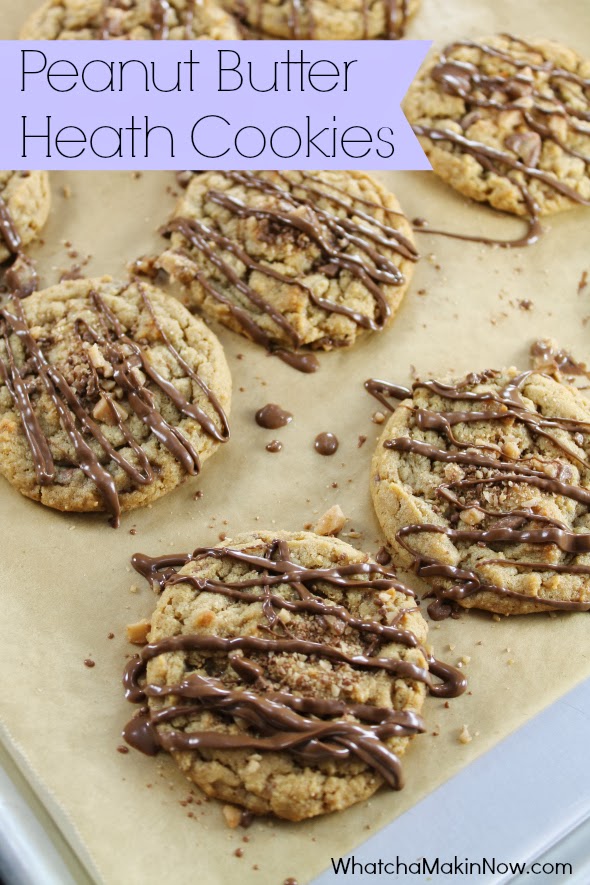 Peanut Butter Heath Cookies - soft, chewy, and a crunch from the toffee pieces. BEST cookie ever! 