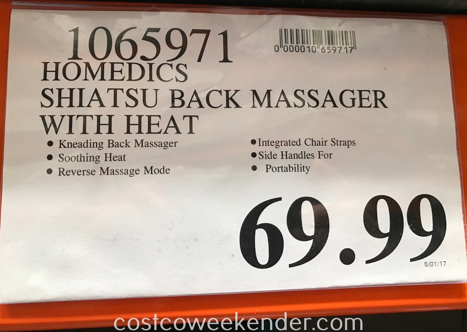 HoMedics Shiatsu Select Kneading Back Massager with Heat Costco Weekender