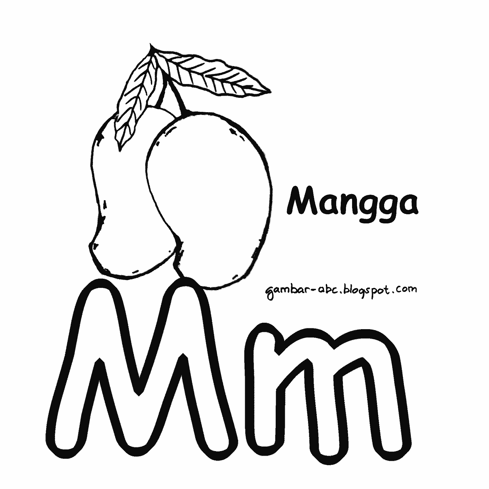 Mewarnai Huruf M Gambar Buah Mangga - Contoh Gambar Mewarnai