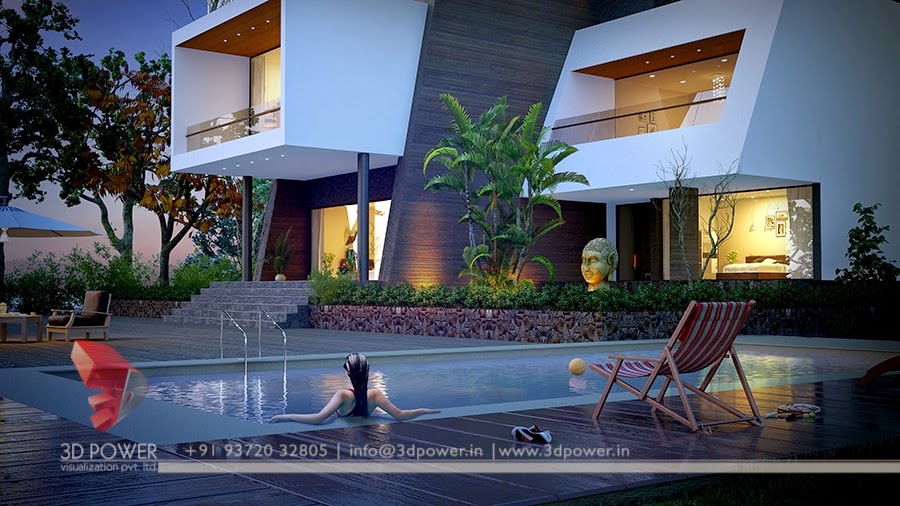 3D Rendering & Animation Of Swimming Pool In  Bungalow