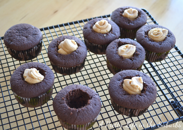 Peanut Butter Cream filled Chocolate Cupcakes