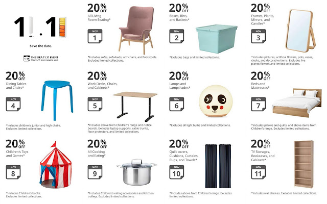 Ikea 11.11 Sale - 20% off selected categories in 11 days (From Nov 1)!