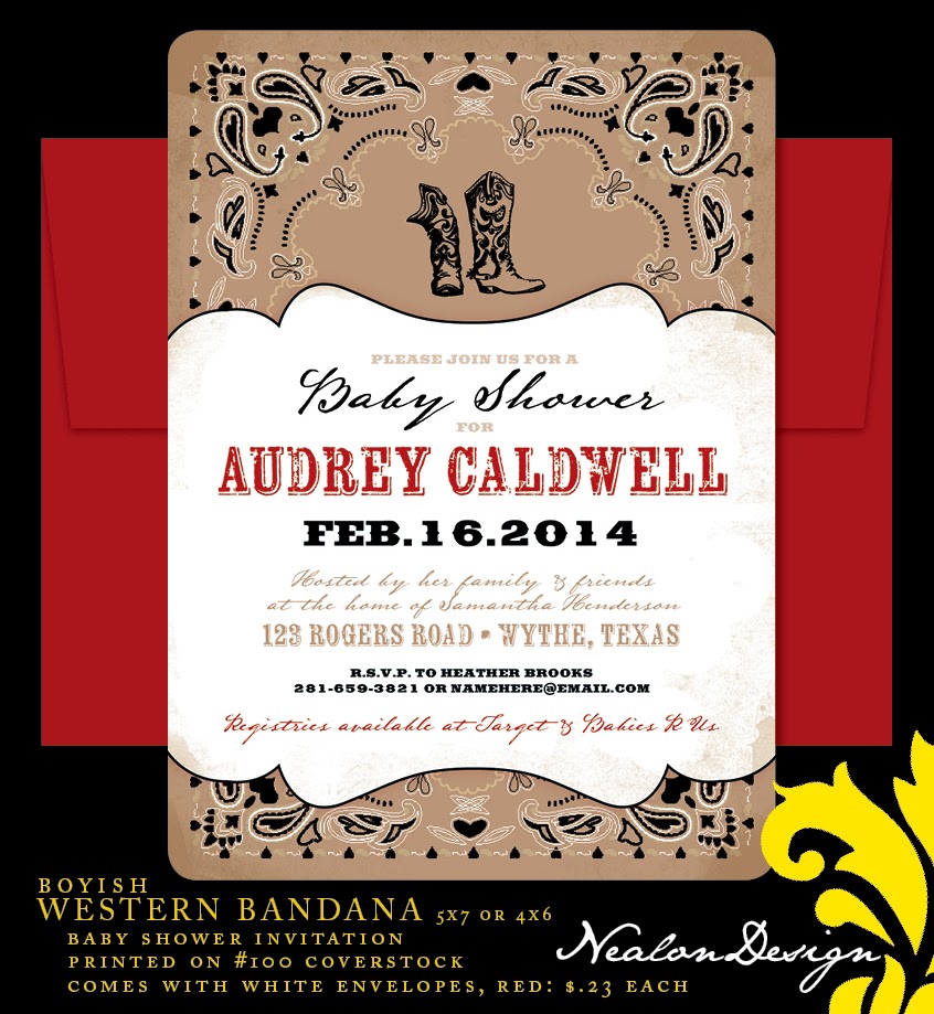 Nealon Design WESTERN BANDANA Baby Shower Invitation