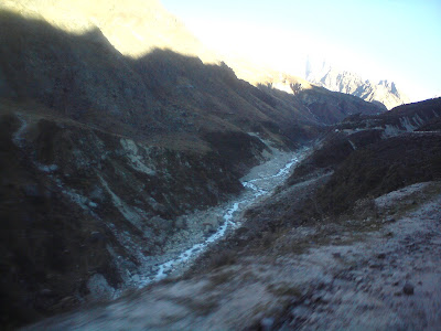 The narrow stream of the Alaknanda River after Devprayag along the Badrinath route in the Himalayas