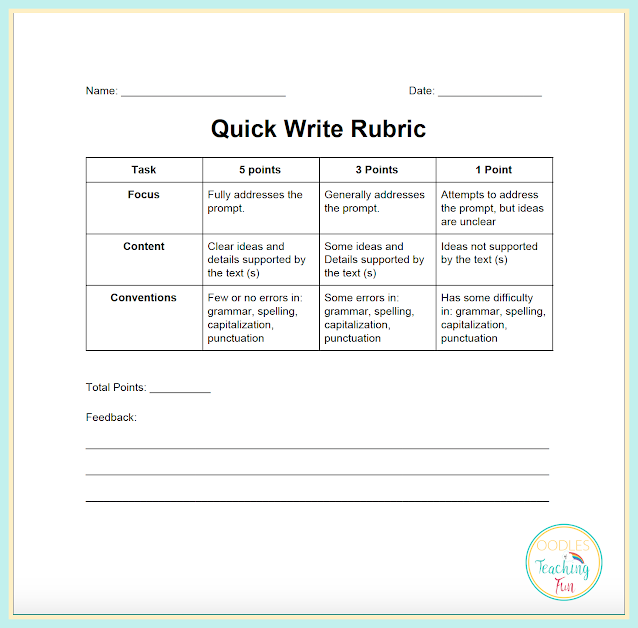 Free quick write rubric printable tn