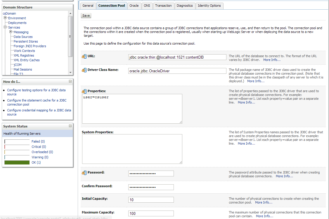 Create and Configure a Data Source in Weblogic Server for WebCenter Sites
