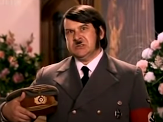 Actor Paul Putner in Hitler costume as 'the worst man' for a wedding-themed segment in 'The Peter Serafinowicz Show'