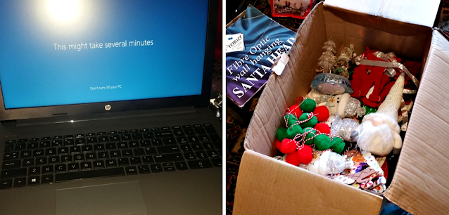 New laptop and the Christmas decorations being packed away