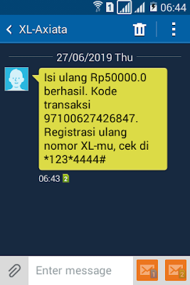 Bukti Penukaran Pulsa Gratis XL 50 Ribu dari Aplikasi Akulaku