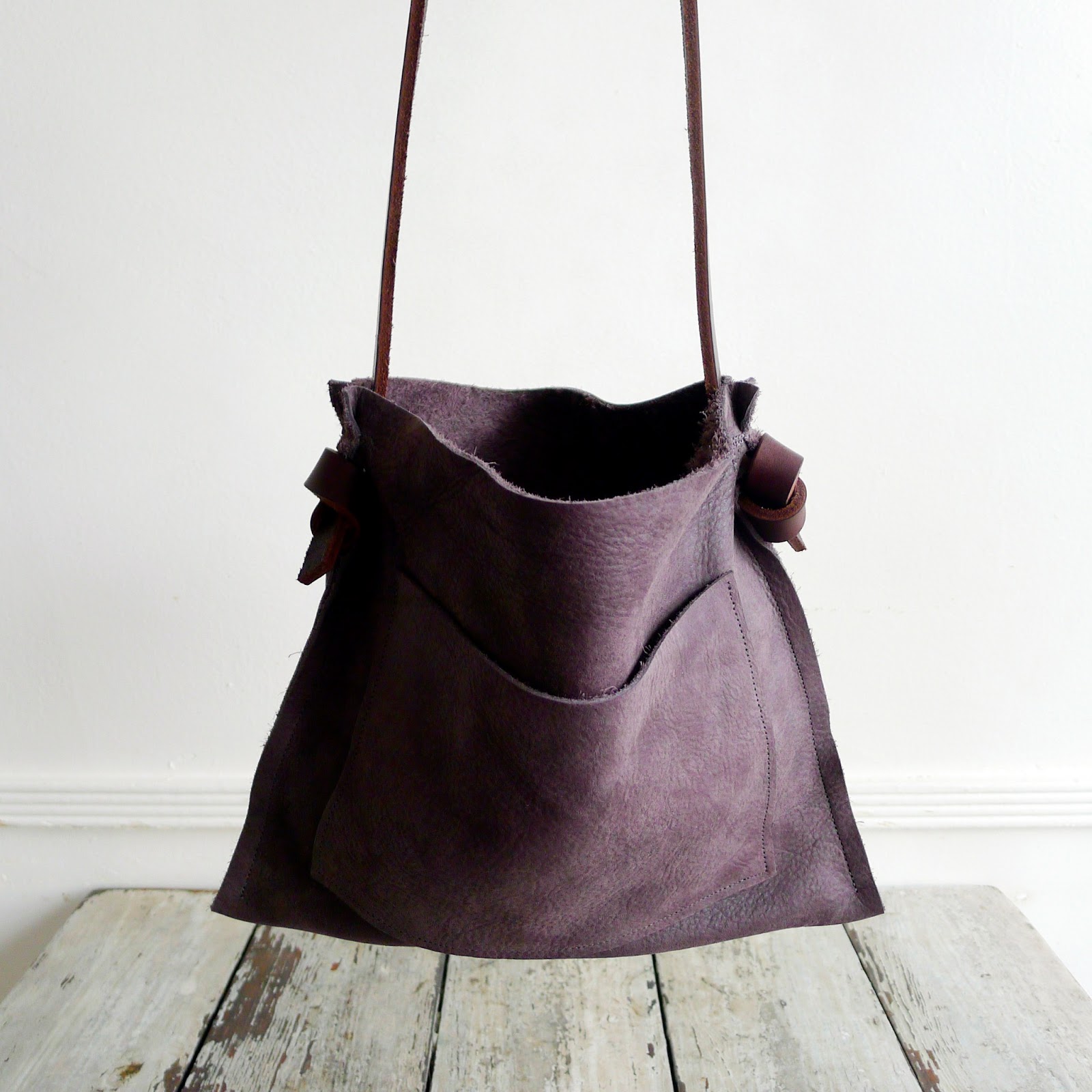 Specialty Dry Goods remnant leather feedbag with short strap + outer