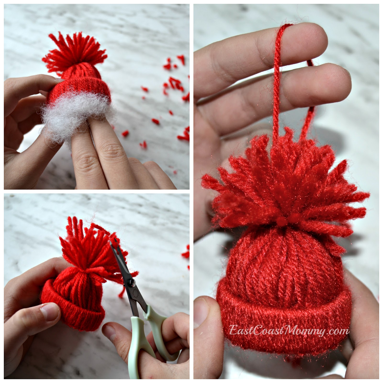 East Coast Mommy WARM WISHES Yarn Hat Ornaments... with free printable
