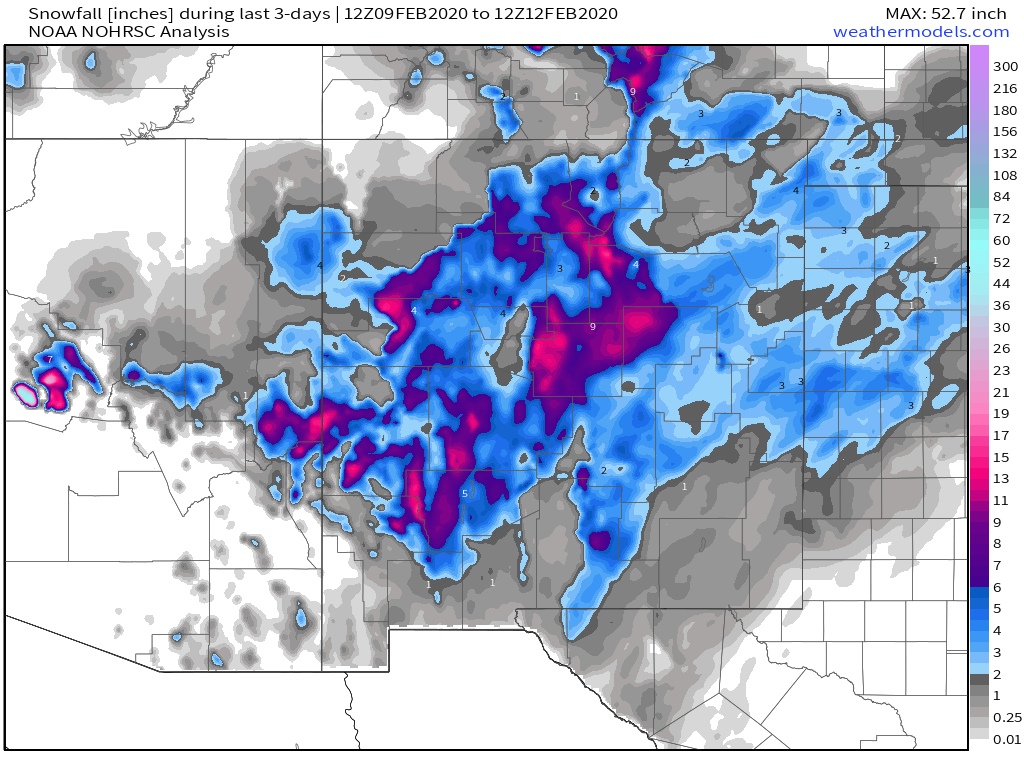New Mexico Reported Snowfall Totals Wednesday, Feb 12, 2020.