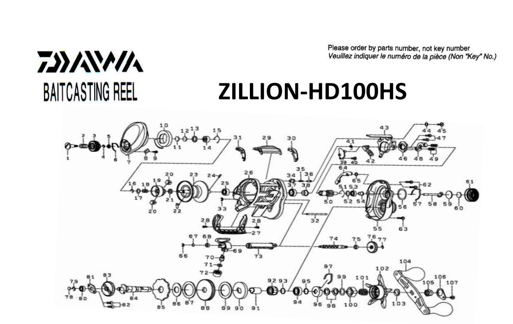daiwa zillion HD 100 schematics most complete fishing reels schematics