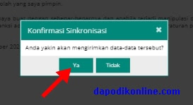 Klik Ya pada halaman konfirmasi sinkronisasi dapodik