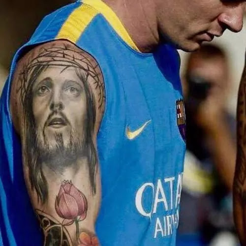 Messi Jesus' Tattoo (Location: Right Arm)