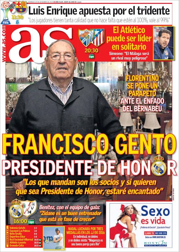 Real Madrid, AS: "Francisco Gento, presidente de honor"