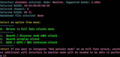 Airgeddon captive portal attack menu