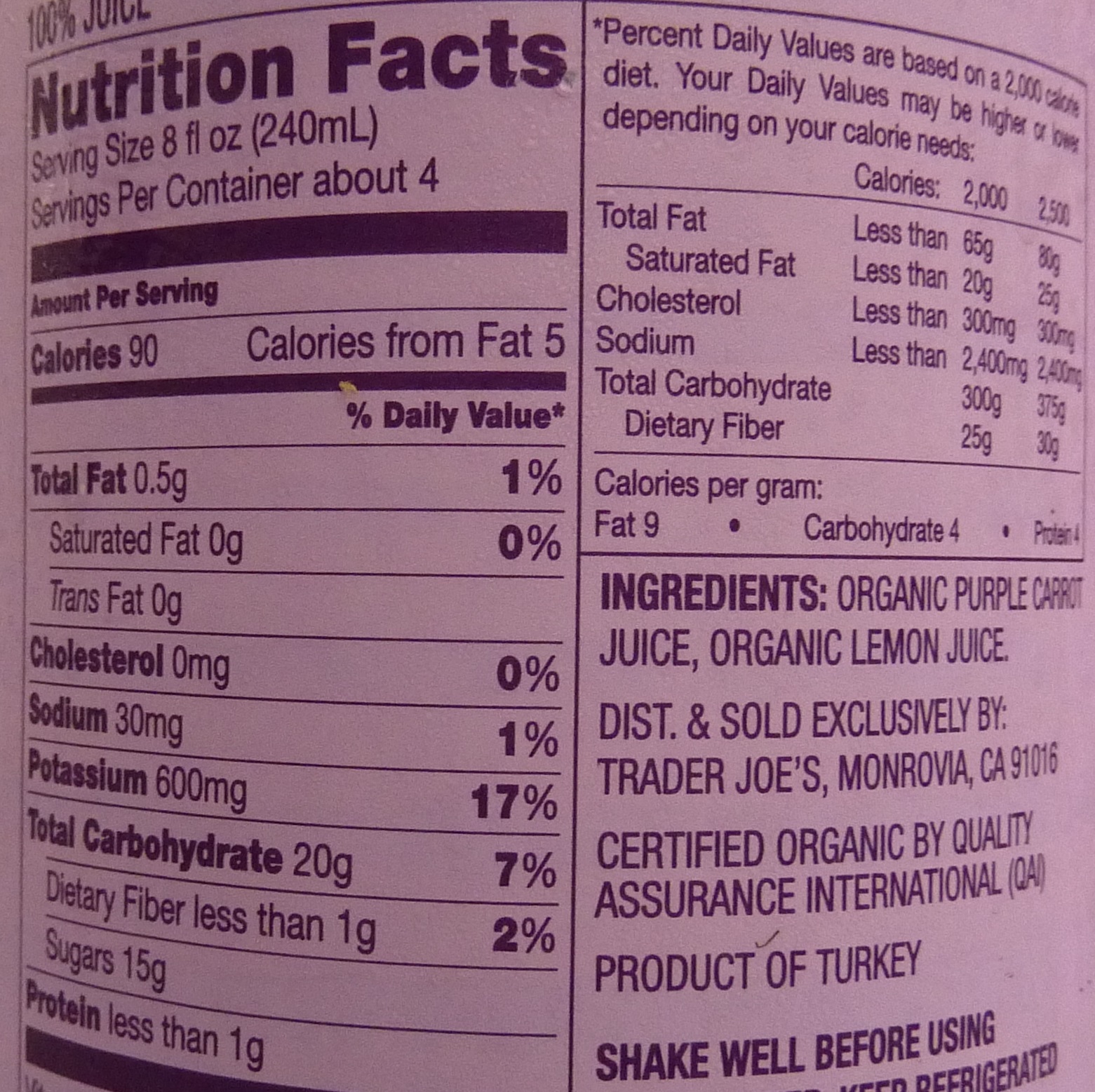 What's Good at Trader Joe's? Trader Joe's Organic Purple Carrot Juice