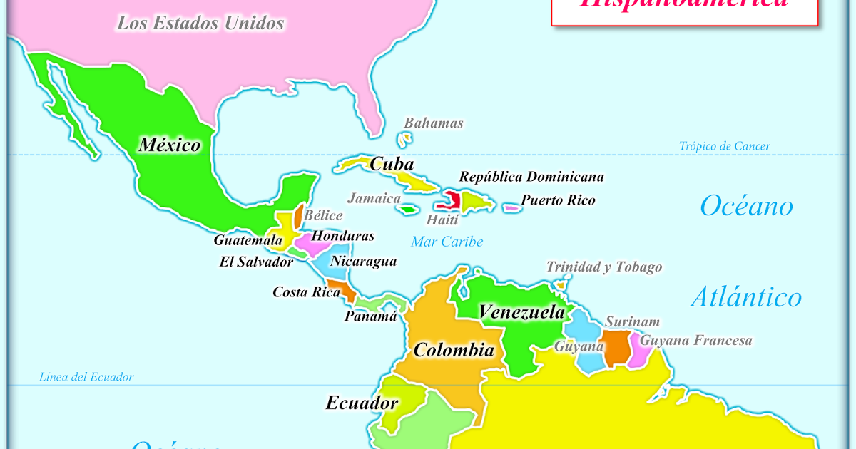 Me encanta escribir en español: Mapa de Hispanoamérica