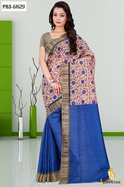 Latest Blue Color Bhagalpuri Silk Sarees Online Shopping with Cheap Prices at Pavitraa.in