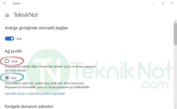 Ağ Profili Değiştirme