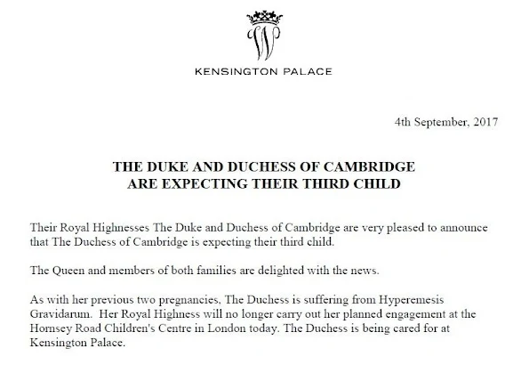 Kate Middleton pregnant: Duchess of Cambridge expecting third child. Prince William, Prince Gorge and Princess Charlotte