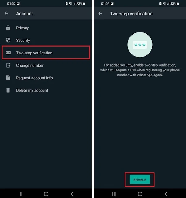 كيفية تمكين التحقق بخطوتين على واتساب