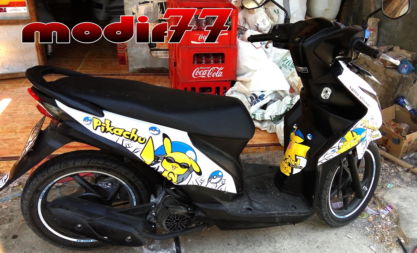 Modifikasi Honda BEAT 2015 Full Pikachu Anime Biru Putih MODIF 77