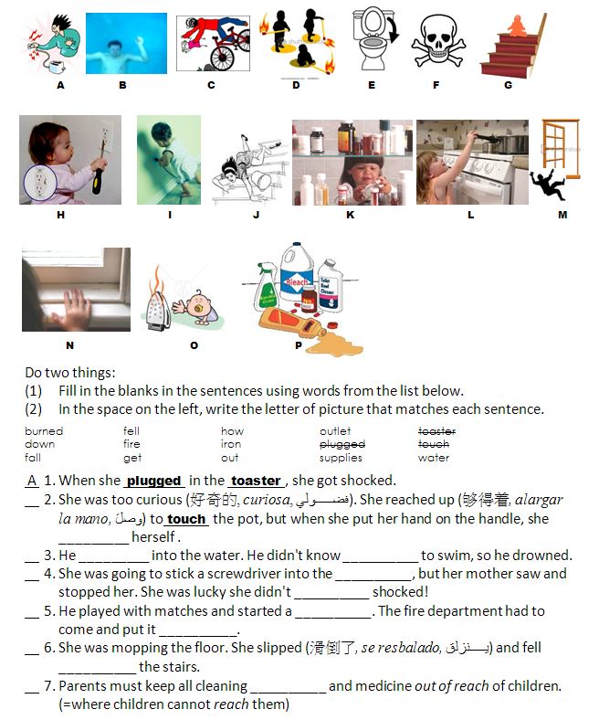 Level 3/4 Speaking When she plugged in the toaster, she got shocked.