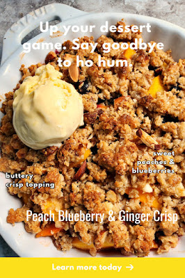 Peach Blueberry & Ginger Crisp:  Nothing tastes more like summer than juicy sweet peaches with bursts of tart blueberries laced with ginger, all topped with a crunchy buttery topping. - Slice of Southern