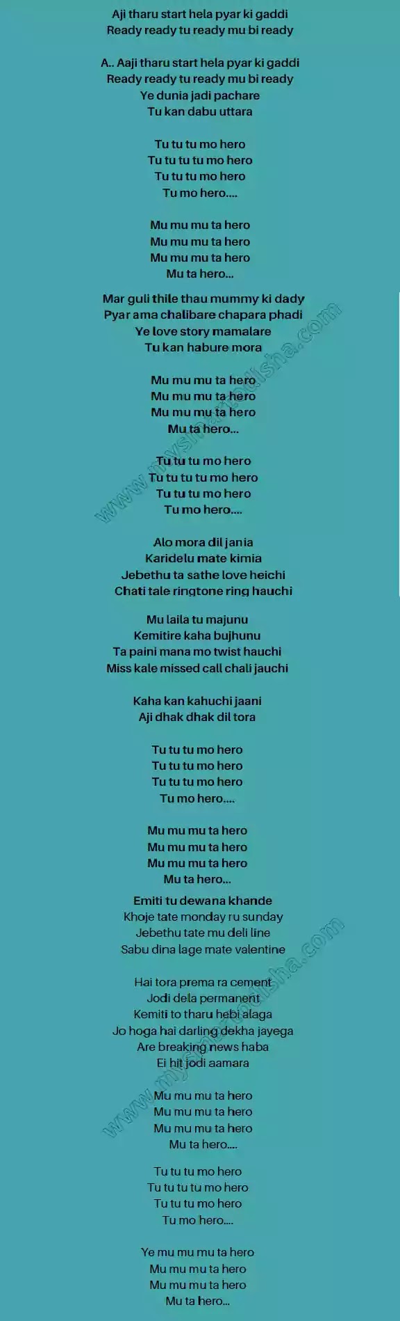 Odia Song Tu Mo Hero Lyrics Download